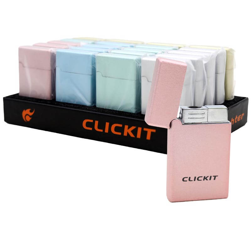 Clickit Metallic Finish Flip Single Torch Lighters (GH-10026) | 20 Count Display product image